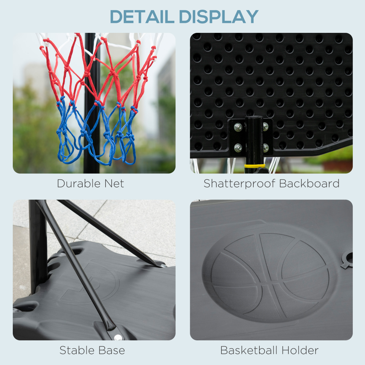 Adjustable Basketball Hoop Stand w/ Wheels and Weight Base 1.6-2.1m HOMCOM