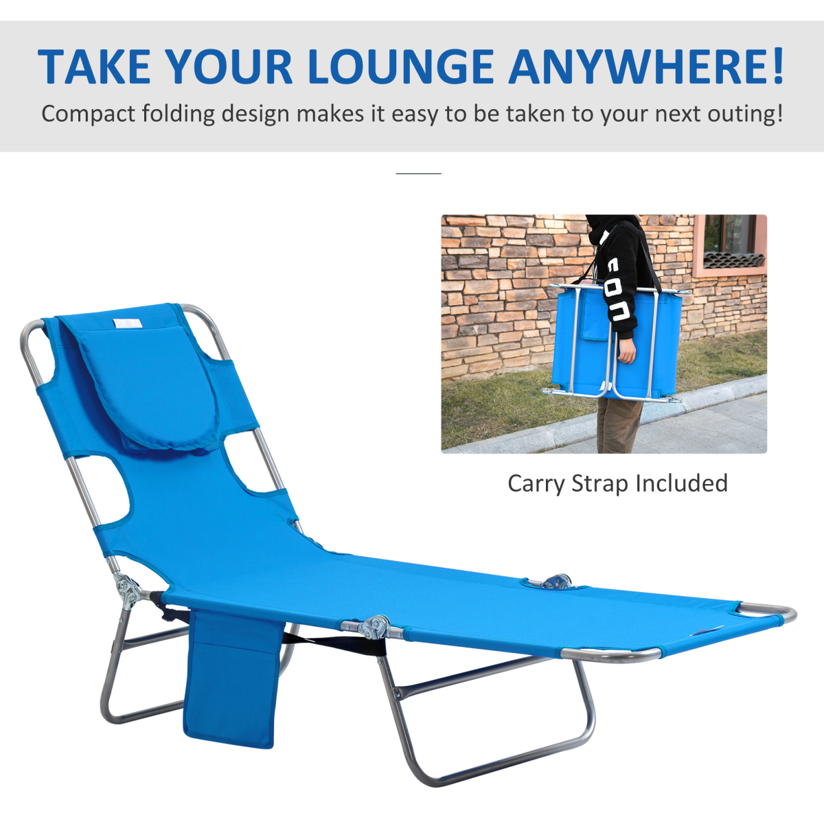 Beach Chaise Lounge Face Cavity Portable Sun Lounger, Reclining Adjust Blue