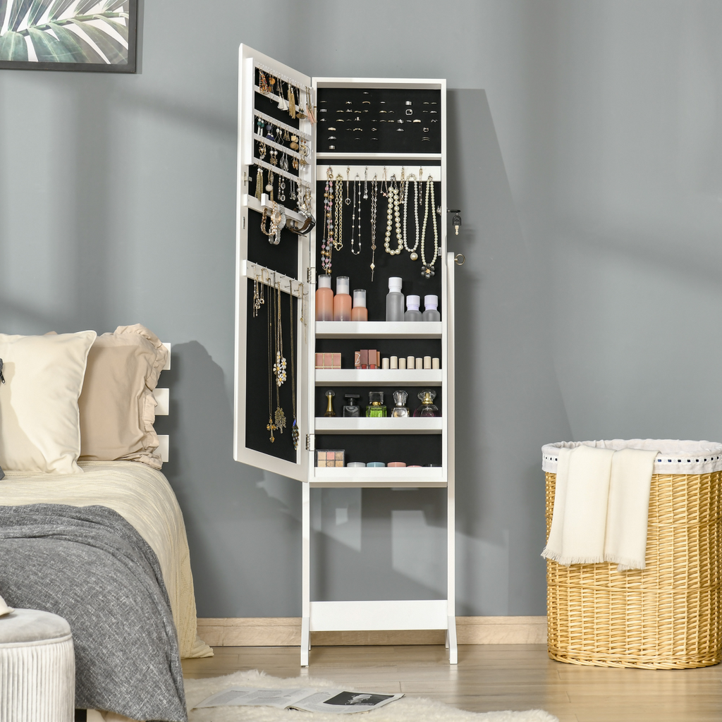 Mirrored Jewellery Cabinet Lockable Jewellery Organiser White