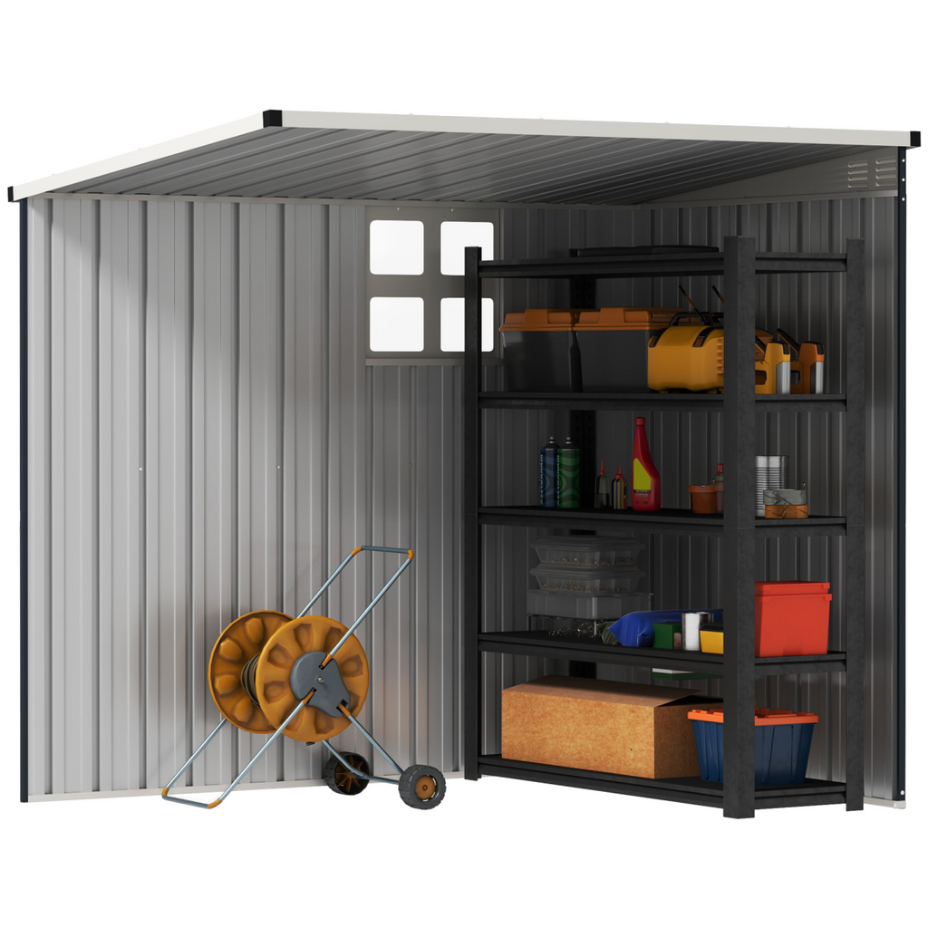 Outsunny 4 x 6ft Outdoor Garden Storage Shed with Window, Dark Grey