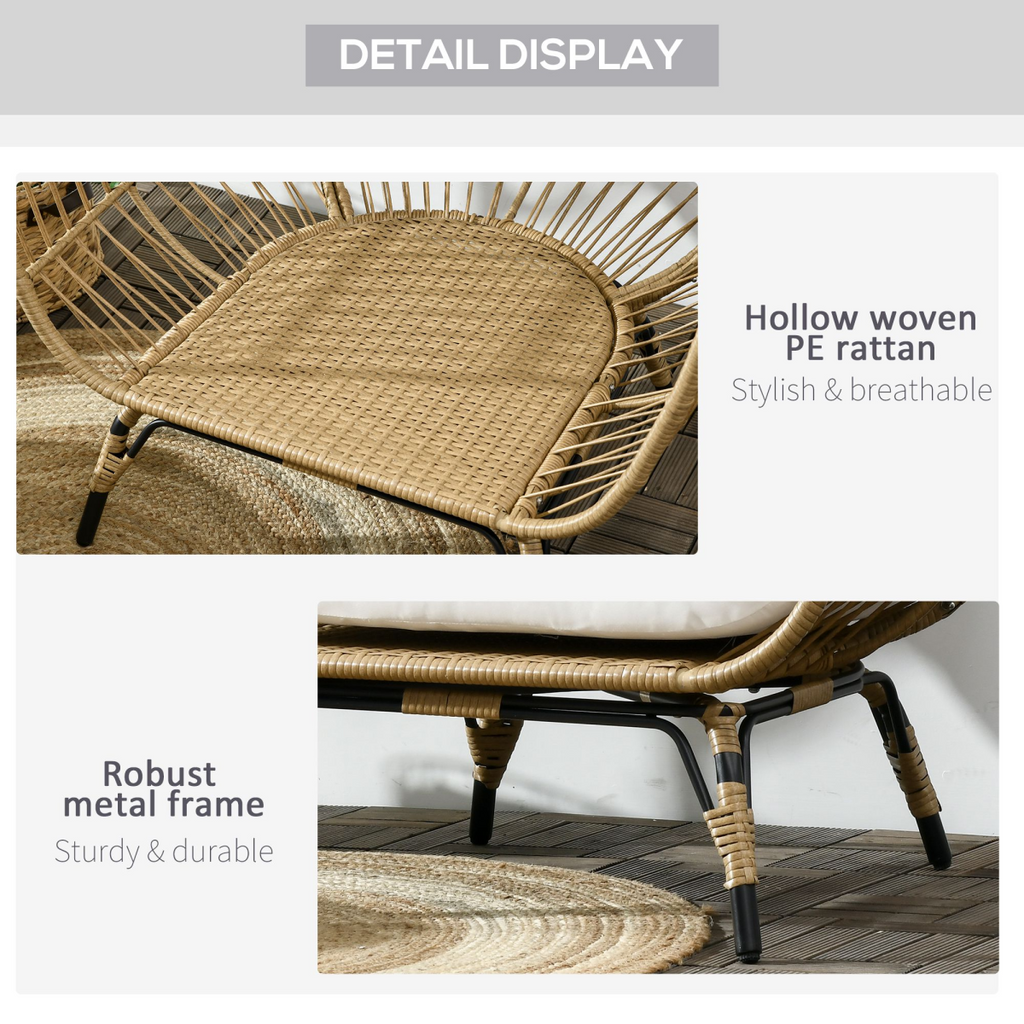Outsunny Round PE Rattan Outdoor Egg Chair w/ Padded Cushions for Garden, Khaki