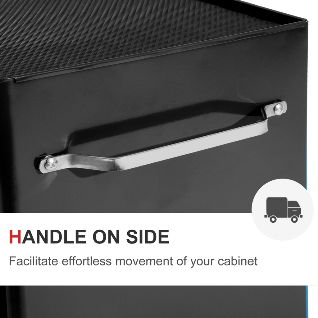 5-Drawer Lockable Steel Tool Storage Cabinet w/ Wheels Handle 2 Keys Black