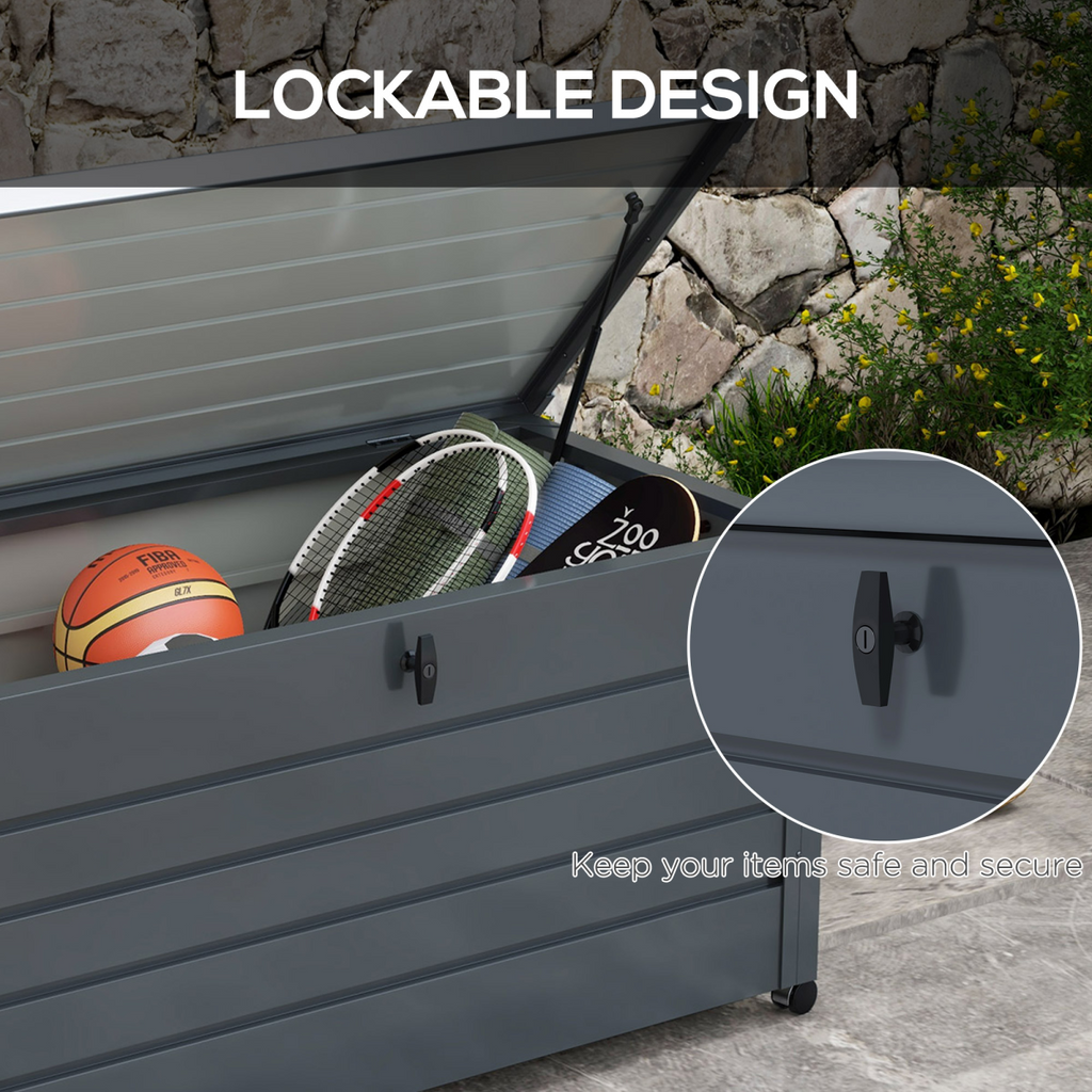 Outsunny 331L Outdoor Storage Box Waterproof with Wheels and Lock