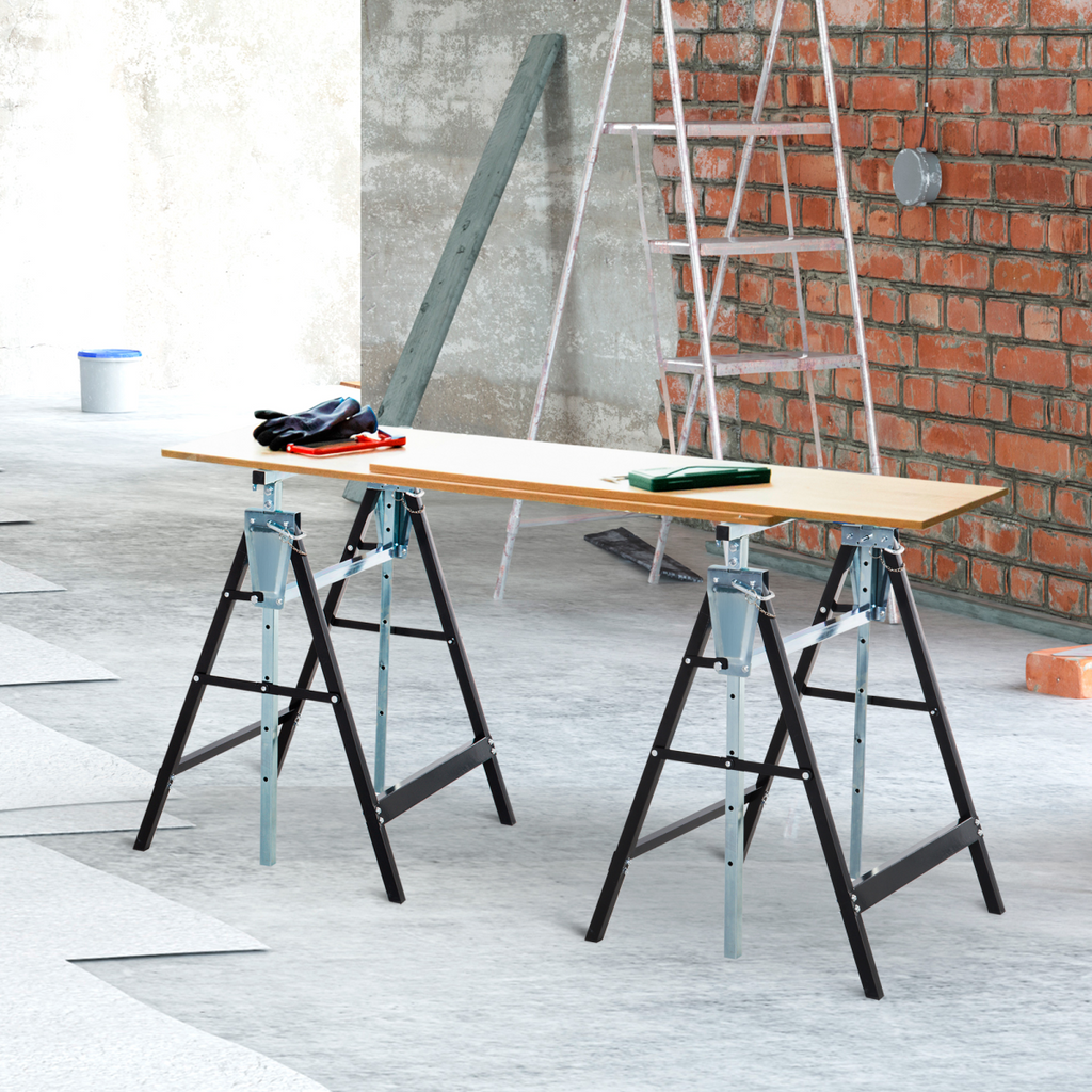 2xTelescopic Builders Trestle Work Bench-Black