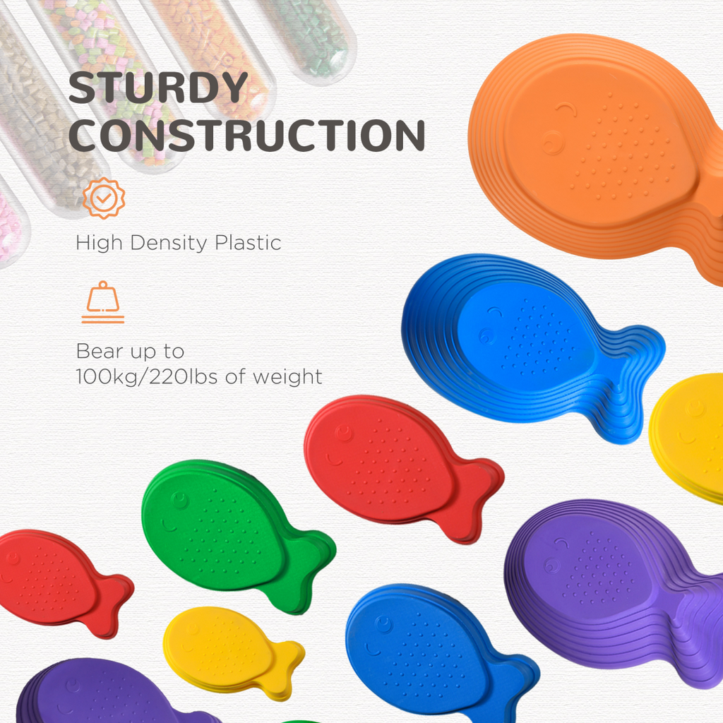 11-Piece Fish Shaped Balance Stepping Stones for Kids - Multicoloured