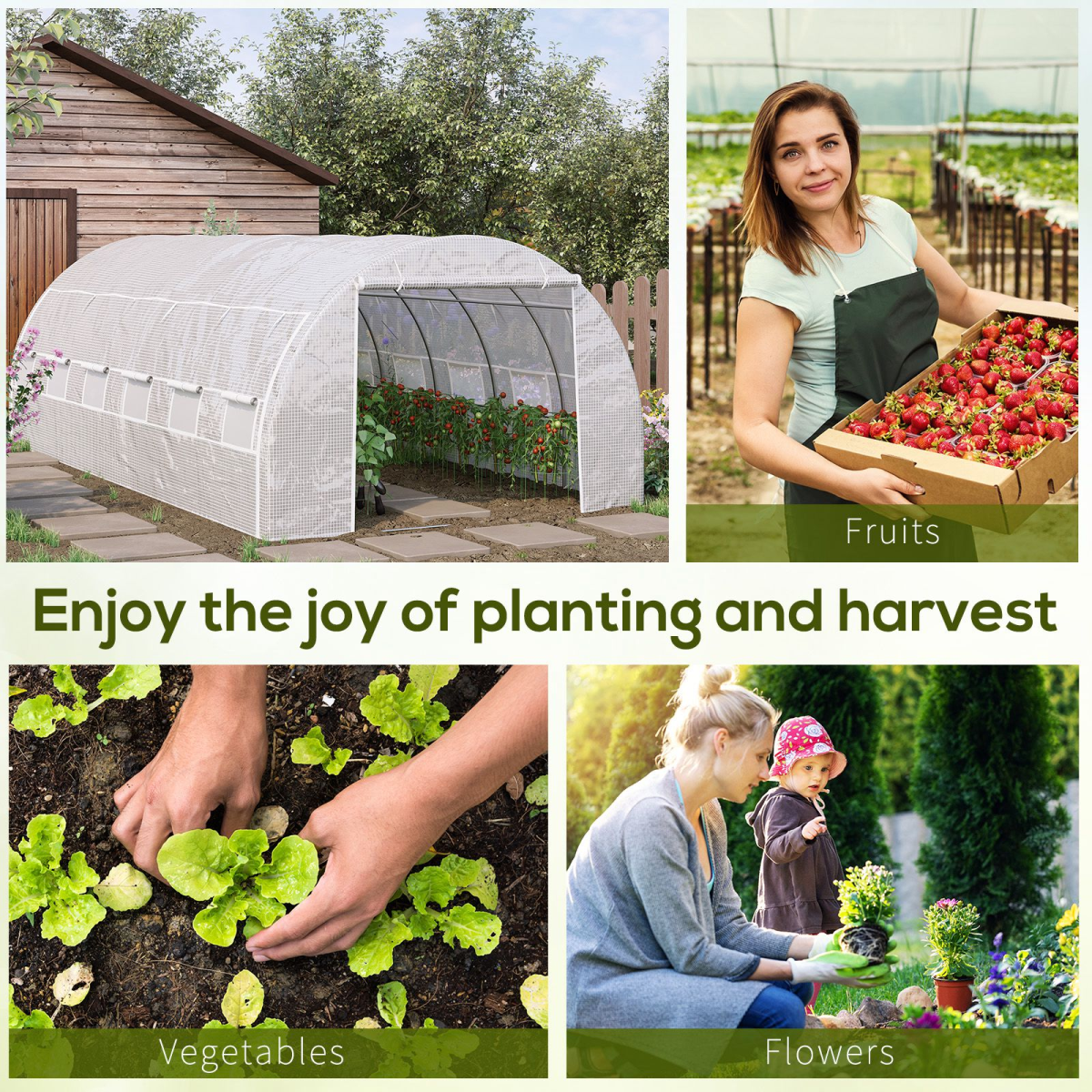 6 x 3 x 2 m Polytunnel Greenhouse Pollytunnel Tent w/ Steel Frame White