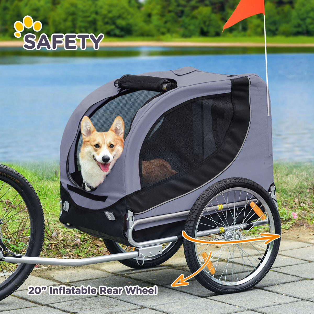 Pet Bicycle Trailer Dog Cat Bike Carrier Water Resistant Travel Steel Grey