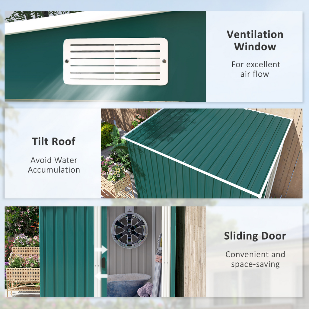 Outsunny 7 x 5FT Garden Shed w/ Foundation Lean to Metal Tool Shed Green