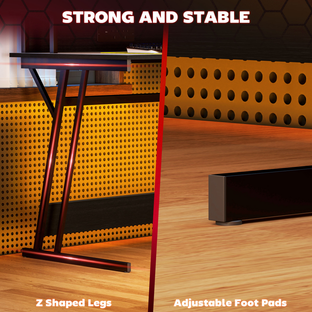 HOMCOM LED Gaming Desk with Power Outlets and Monitor Stand 100 x 60cm Black