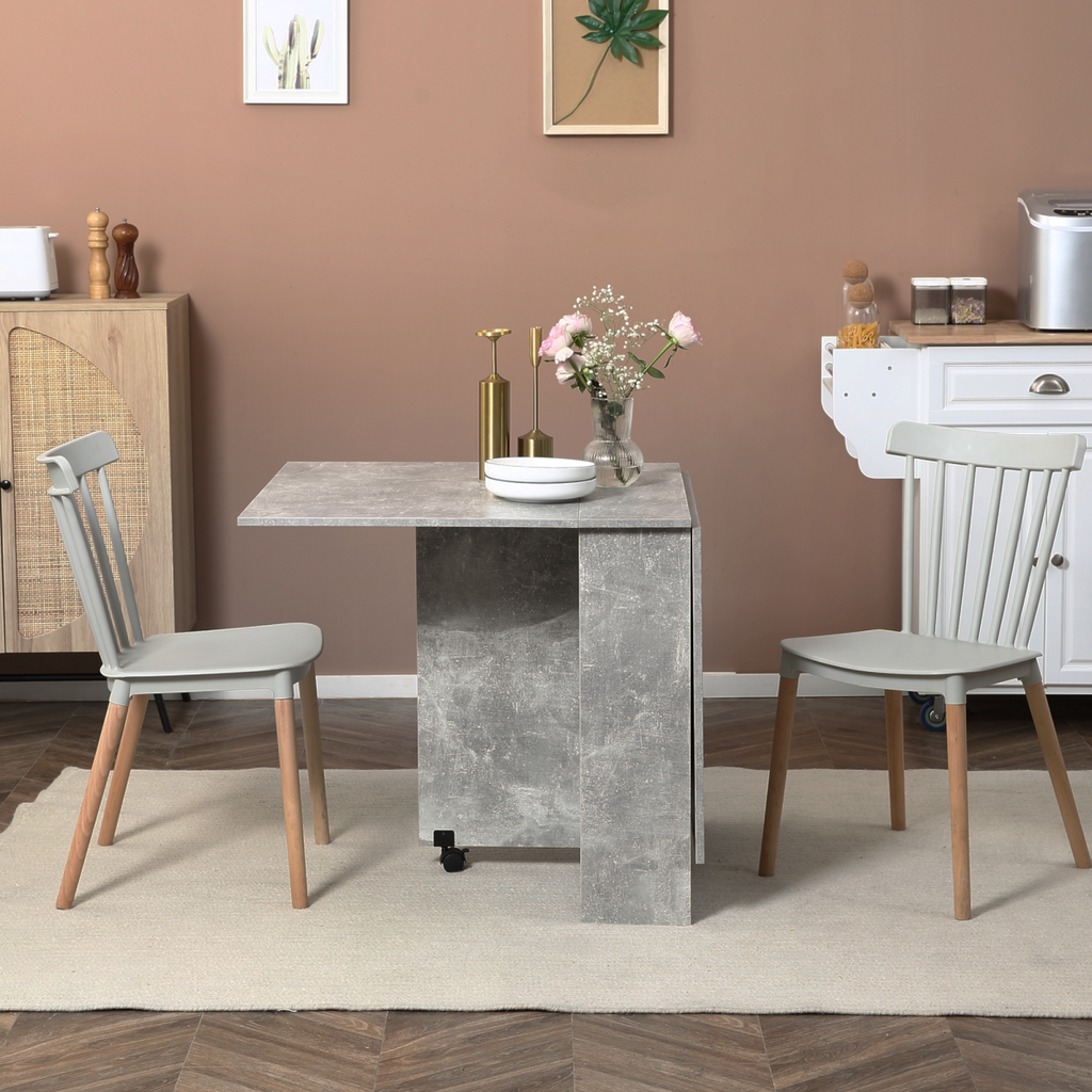HOMCOM Rolling Drop Leaf Dining Table Folding Kitchen Table with Open Shelves