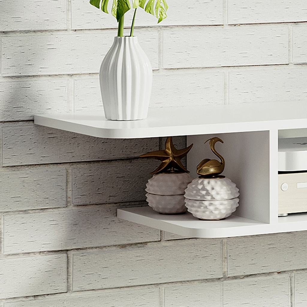 Floating TV Unit Stand Wall Mount Media Console with Storage Shelf, White