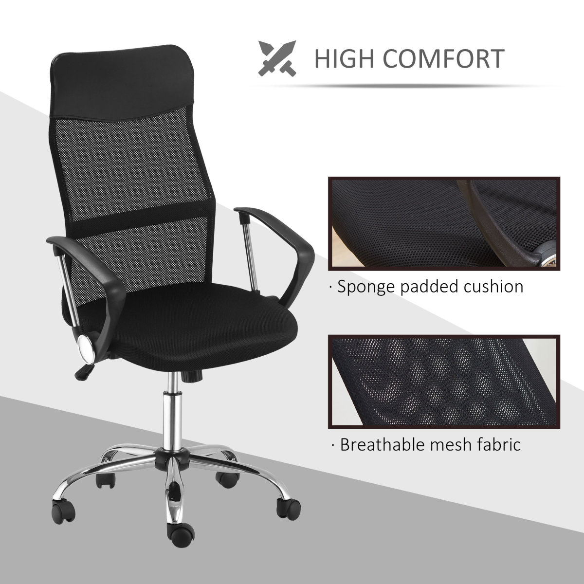 Executive Office Chair High Back Mesh Chair Seat Office Desk Chairs, Black