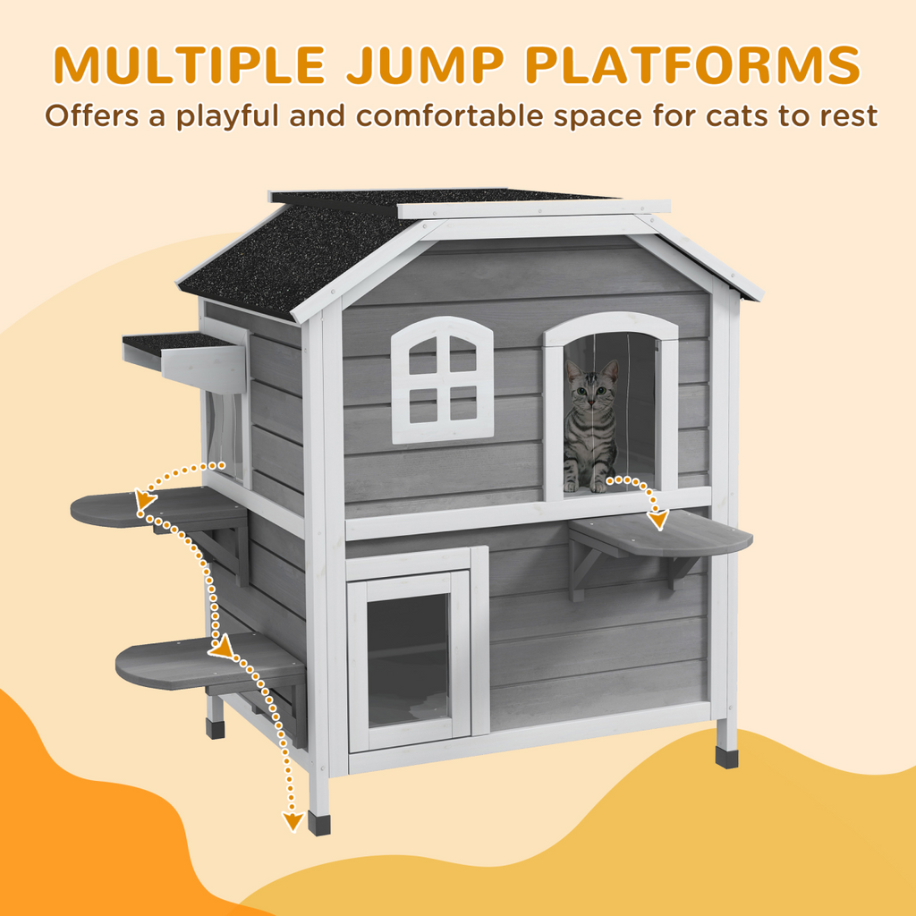 Cat Condo w/ Tons of Room & Openable Roof, Fir Wood, Outdoor/Indoor Catio Grey