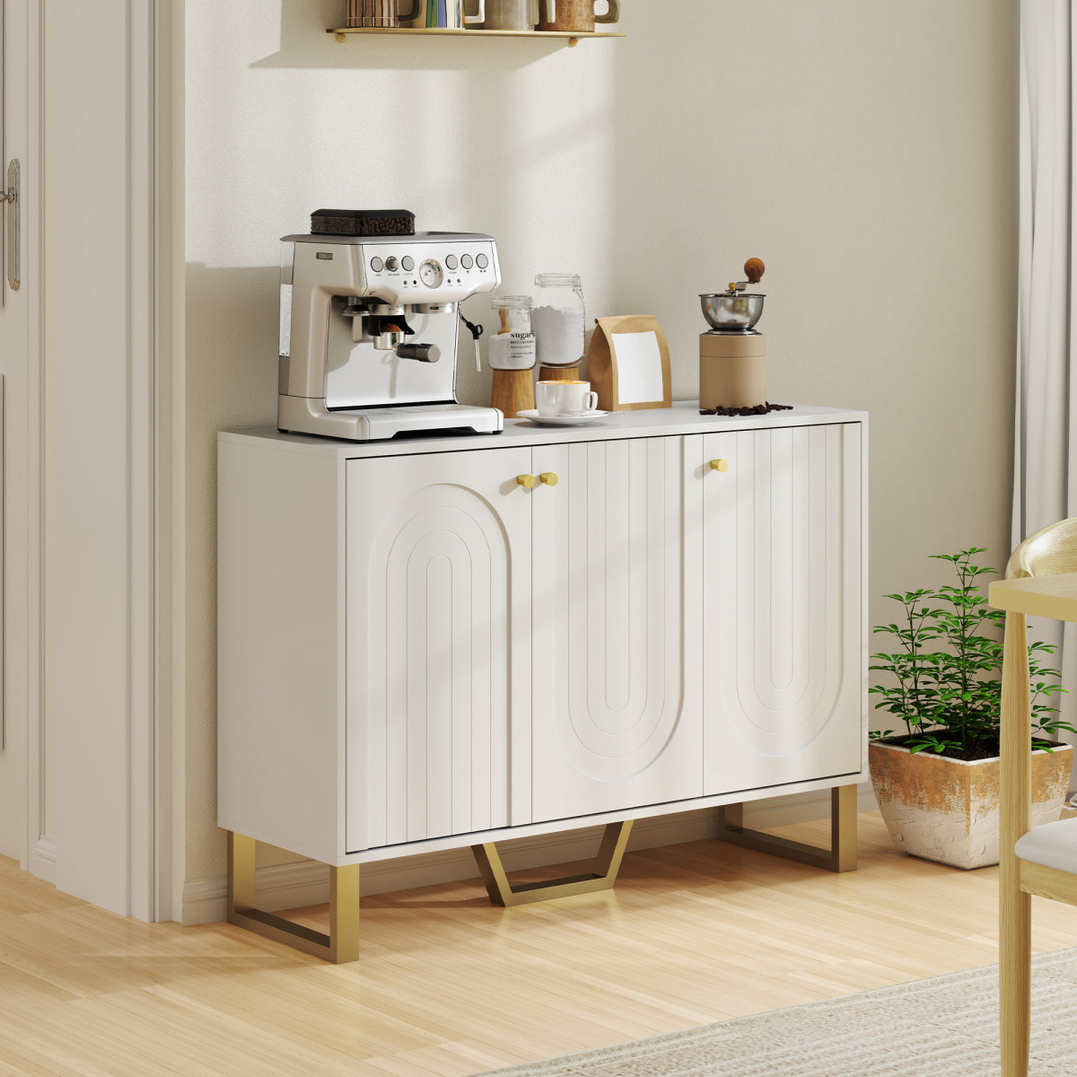 HOMCOM Sideboard with Adjustable Shelves & Doors for Living Room, White