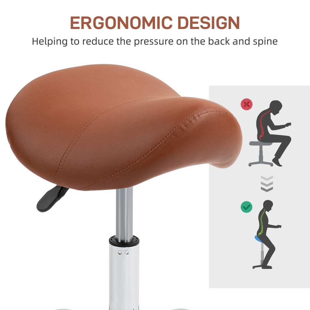 HOMCOM PU Leather Saddle Stool with Moulded Padded Seat Adjustable Height Brown