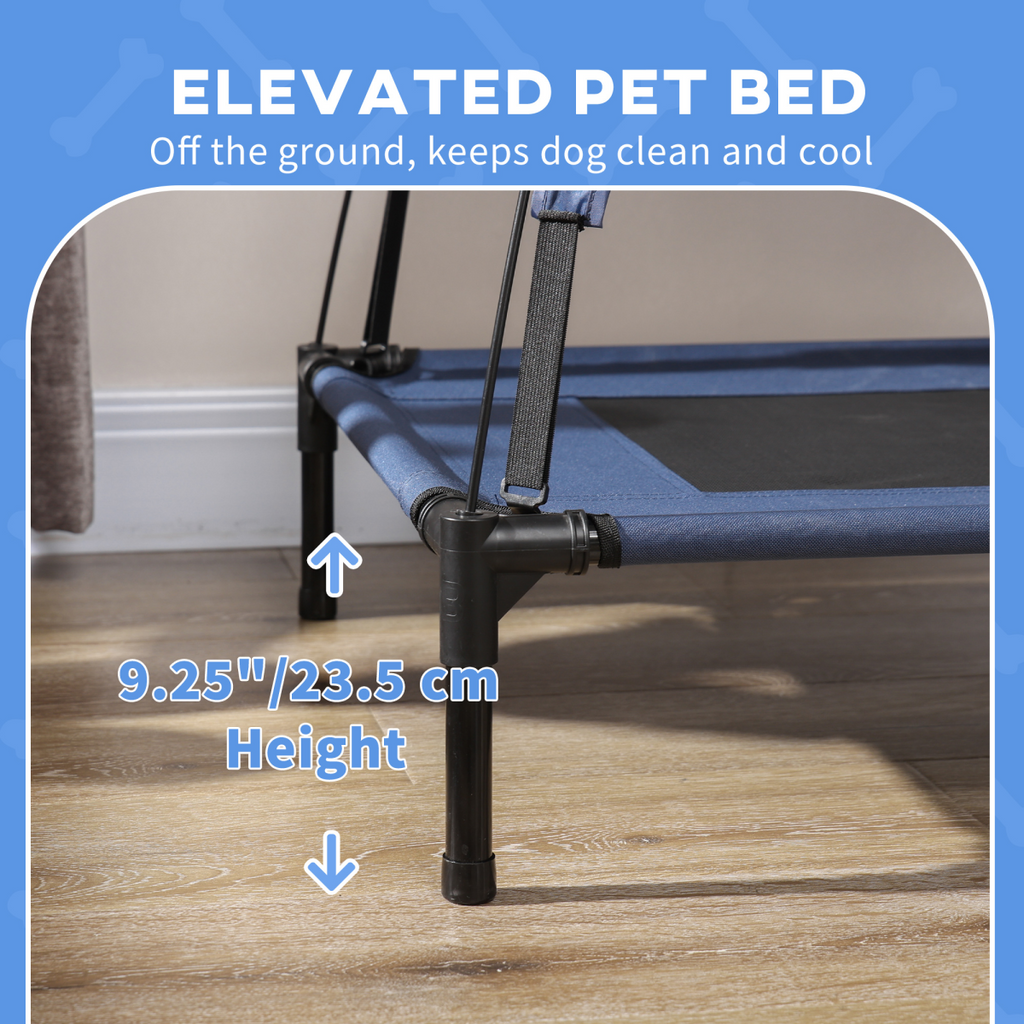 PawHut 122cm Elevated Dog Bed Cooling Raised Pet Cot UV Protection Canopy Blue