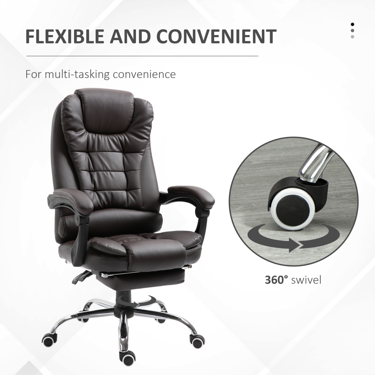 High Back Executive Office Chair Reclining Computer Chair with Swivel Wheel Brown