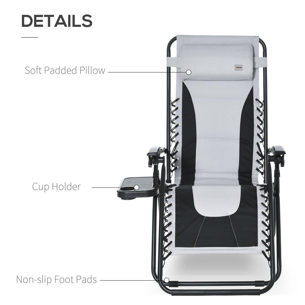 Zero Gravity Folding Recliner, Cup Holder, Adjustable Light Grey
