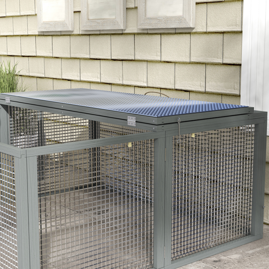 PawHut Wooden Folding Rabbit Run for 2-3 Rabbits, Guinea Pig, Grey