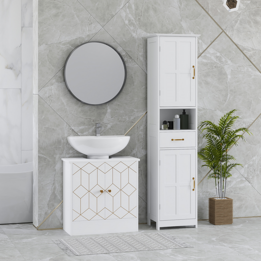 HOMCOM Bathroom Under Sink Cabinet for Basin with or without Pedestal White
