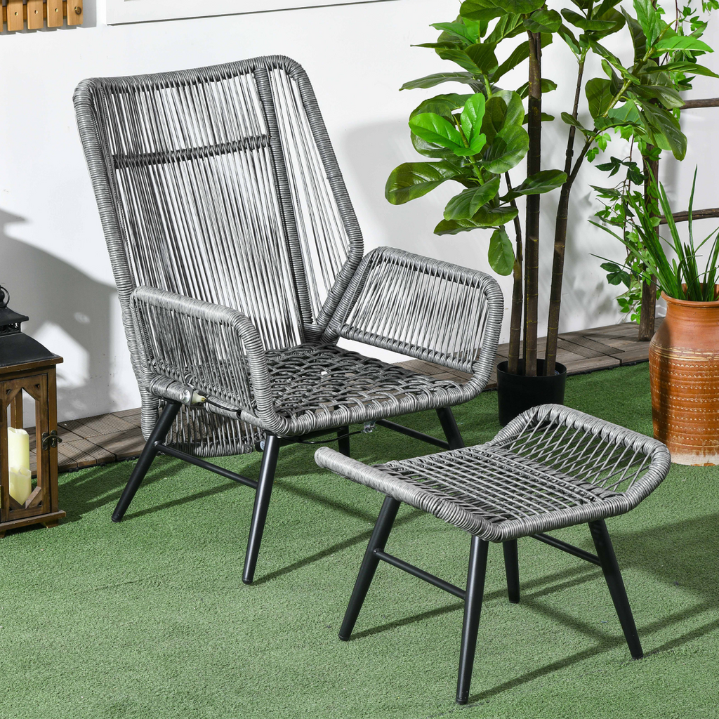 Outsunny Garden Rattan Leisure Chair Set with Adjustable Backrest, Grey