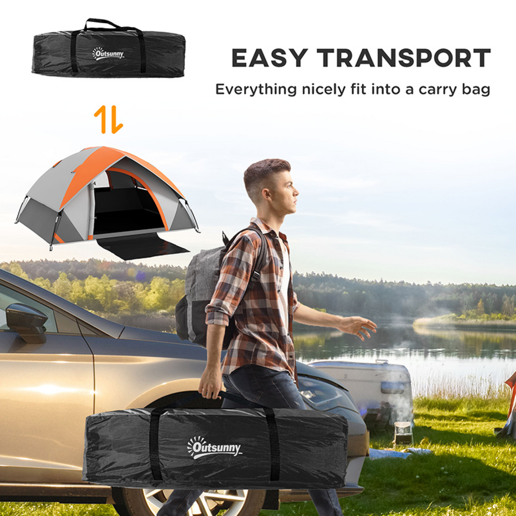 Outsunny Camping Tent, 2 Man Family Tent, Grey and Orange