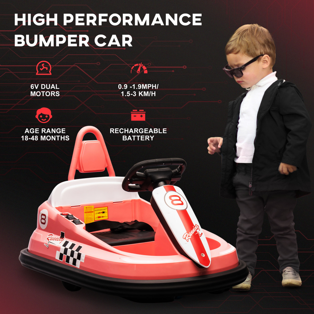 HOMCOM 6V Kids Bumper Car, 360-Degree Rotation Waltzer Car with 2 Speeds - Pink