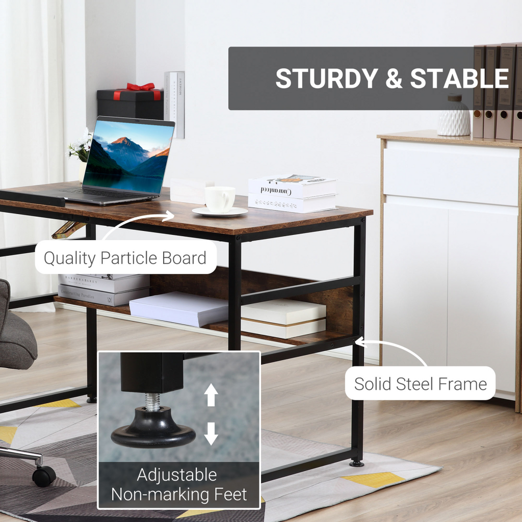 Tiltable Drafting Table Home Office Computer Desk  Shelf, Rustic Brown