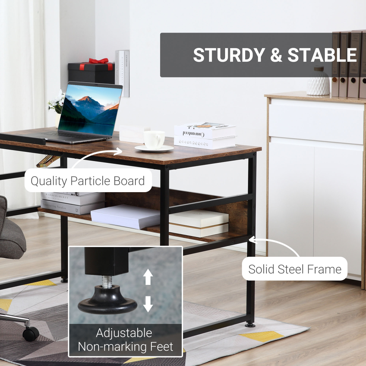 Tiltable Drafting Table Home Office Computer Desk  Shelf, Rustic Brown
