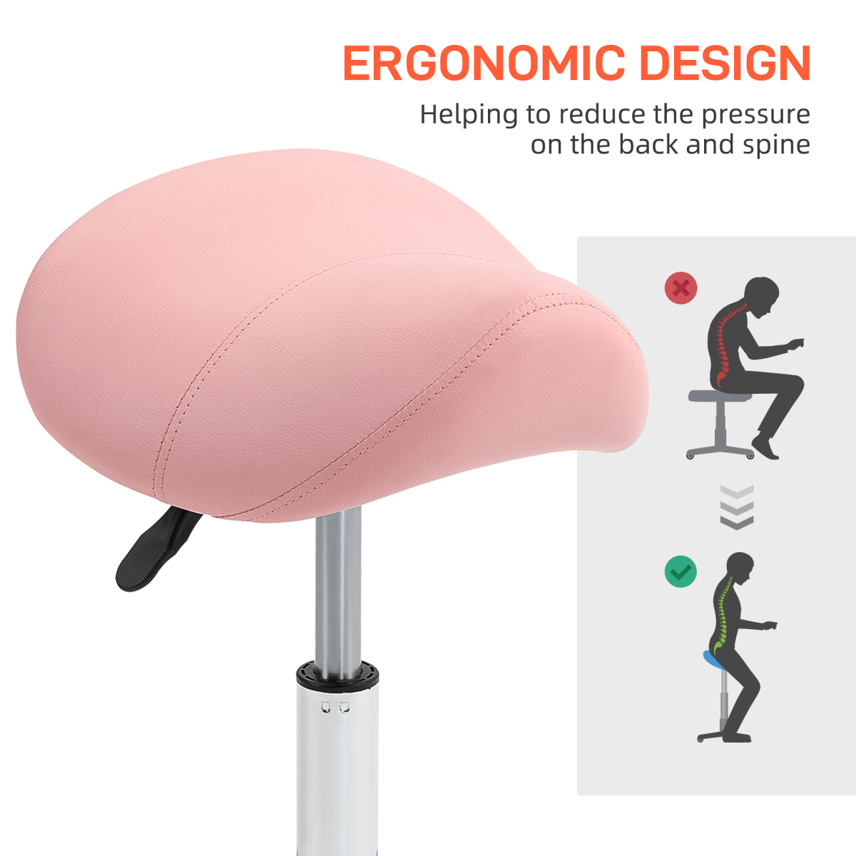 HOMCOM PU Leather Saddle Stool with Moulded Padded Seat Adjustable Height Pink