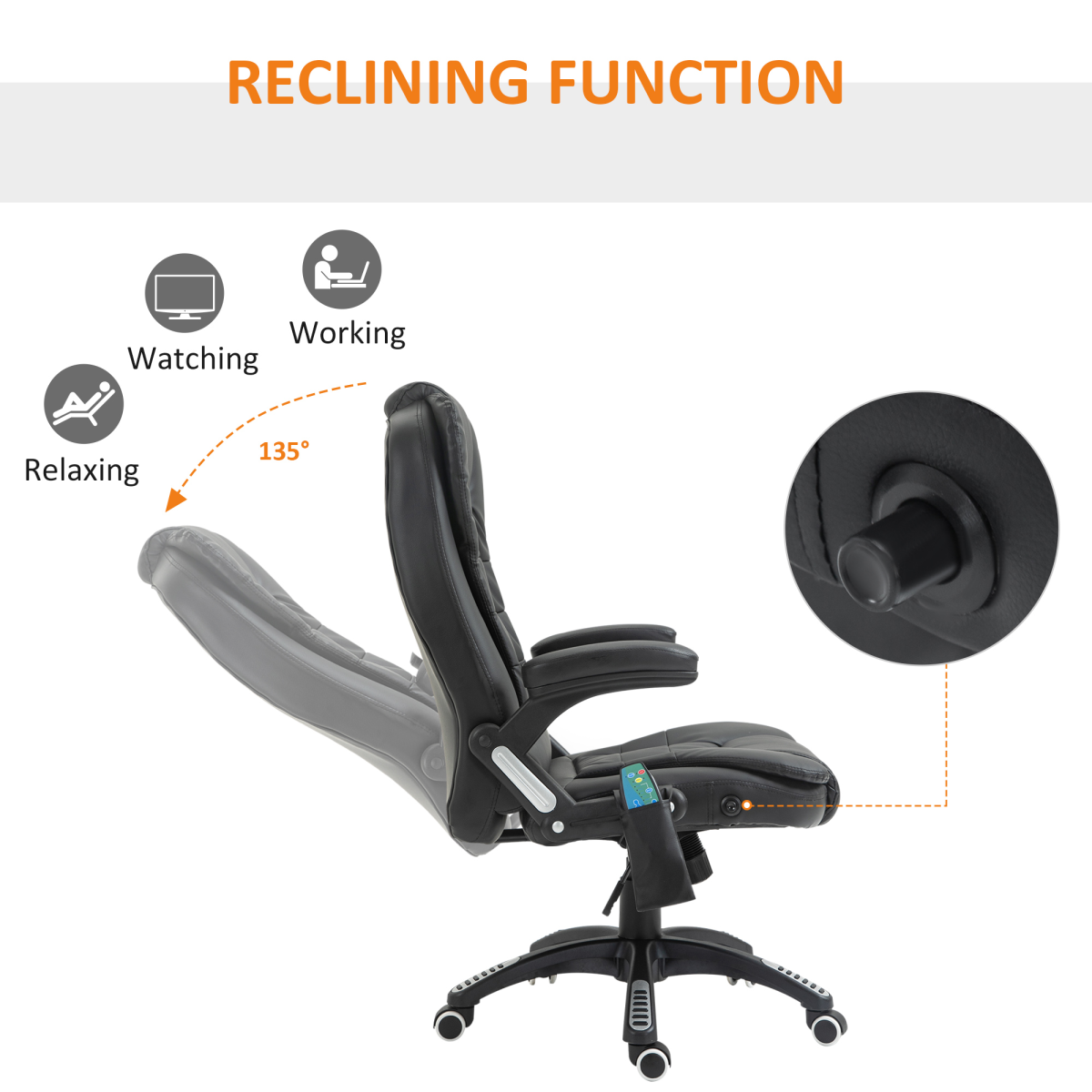 Executive Office Chair with Massage and Heat PU Leather Reclining Chair, Black