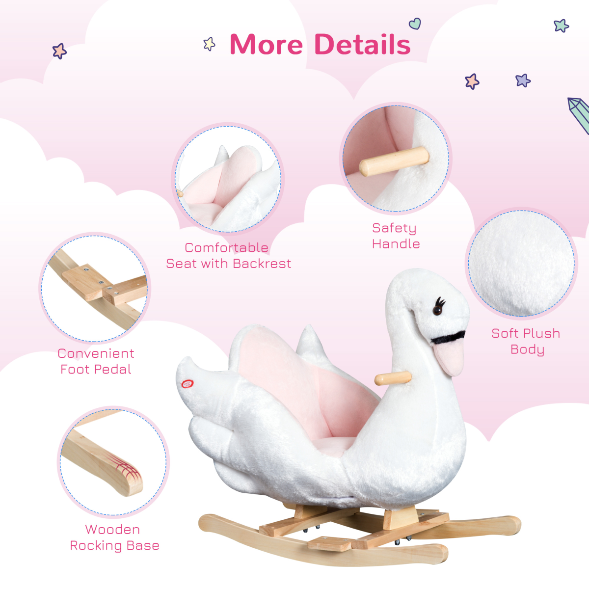 Kids Rocking Horse Ride On Swan Toy with Music Safety Seat for Toddler HOMCOM