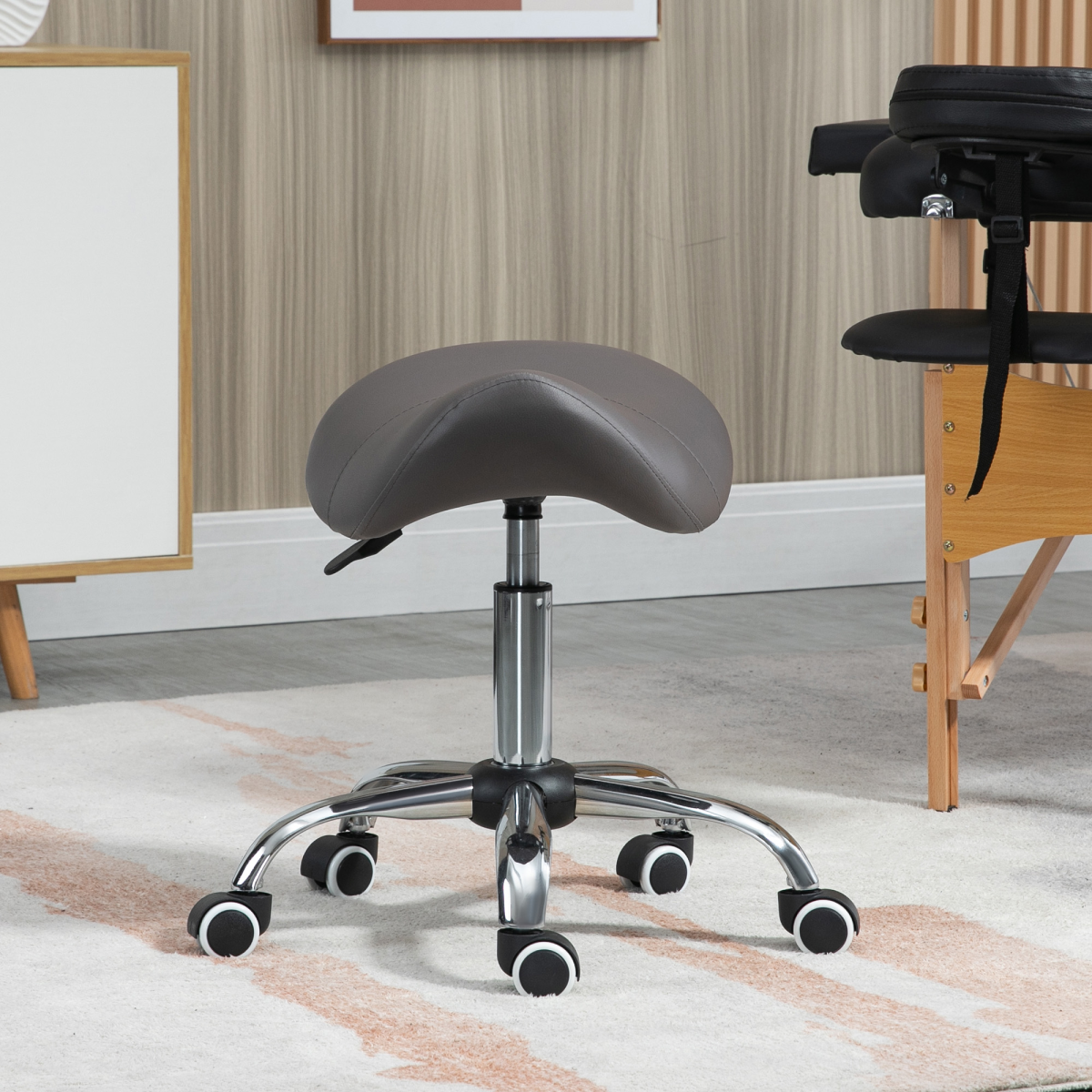 HOMCOM PU Leather Saddle Stool with Moulded Padded Seat Adjustable Height Grey