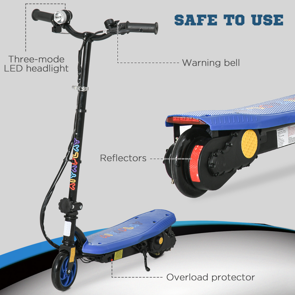 Folding Electric Scooter E-Scooter with LED Headlight, for Ages 7-14 Years - Blue