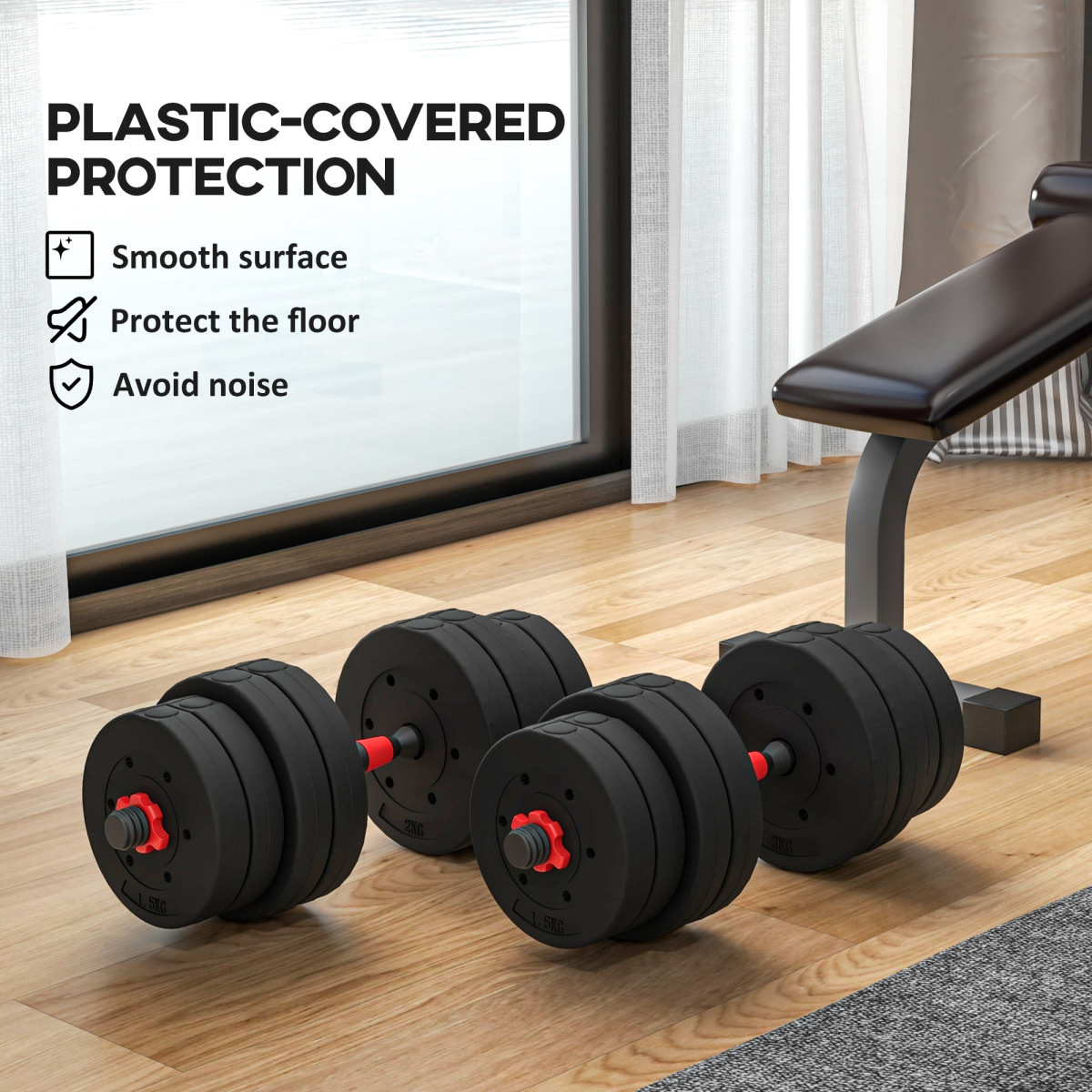 HOMCOM 30kg Adjustable 2 IN 1 Barbell Dumbbells Weight Set for Body Fitness