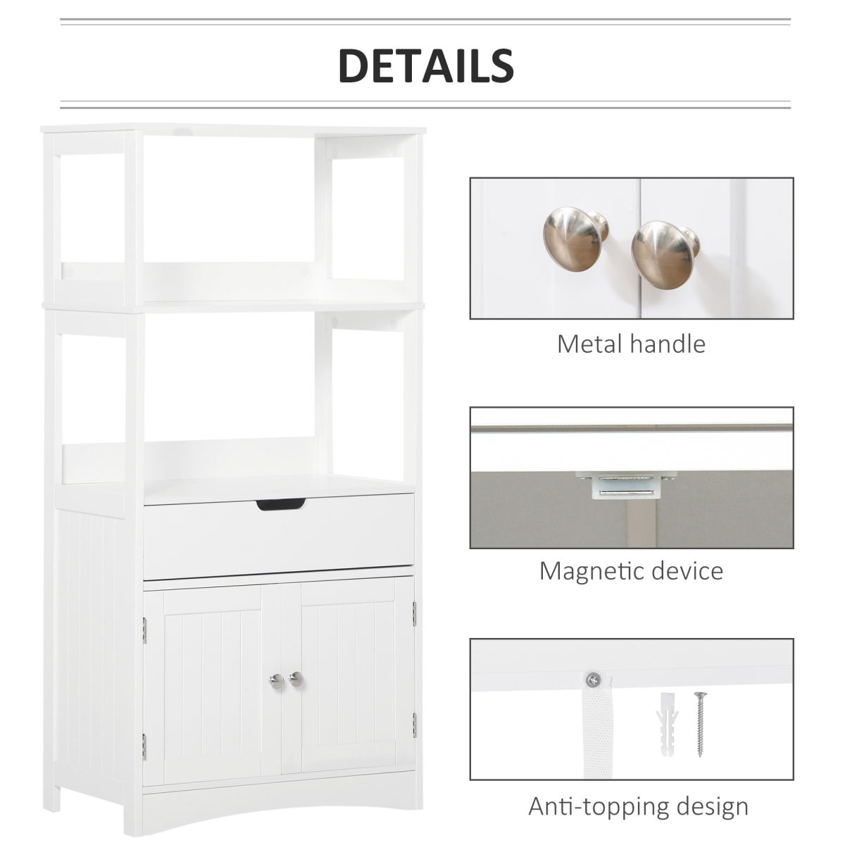 kleankin Bathroom Floor Storage Cabinet Kitchen Sideboard Standing Unit  Doors