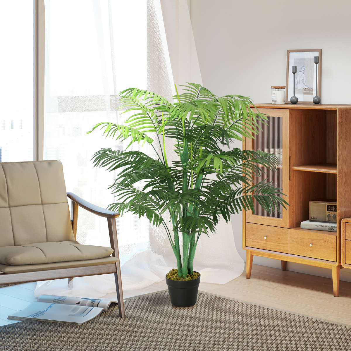 Artificial Palm Tree 18 Leaves with Nursery Pot, Fake Tropical Tree 125cm