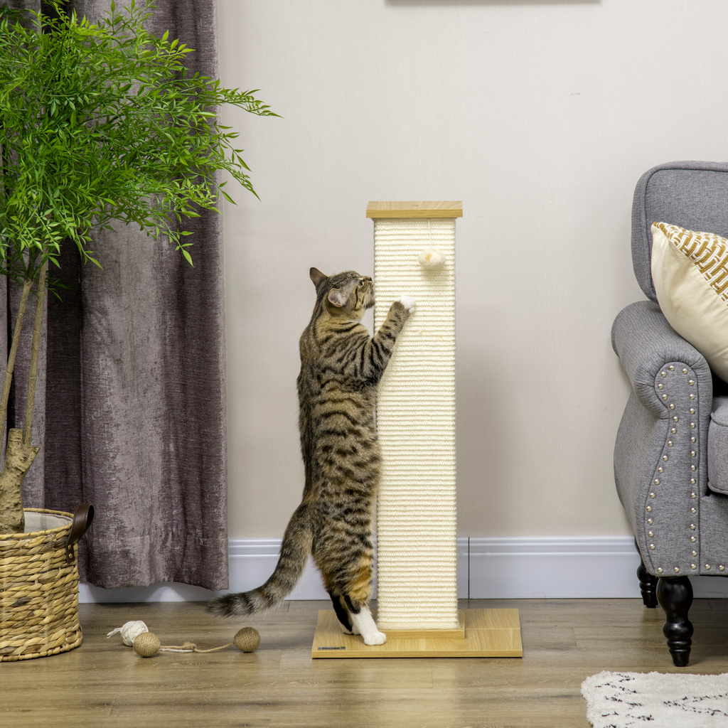 80cm Sisal Rope Scratching Post with Toy Ball - White
