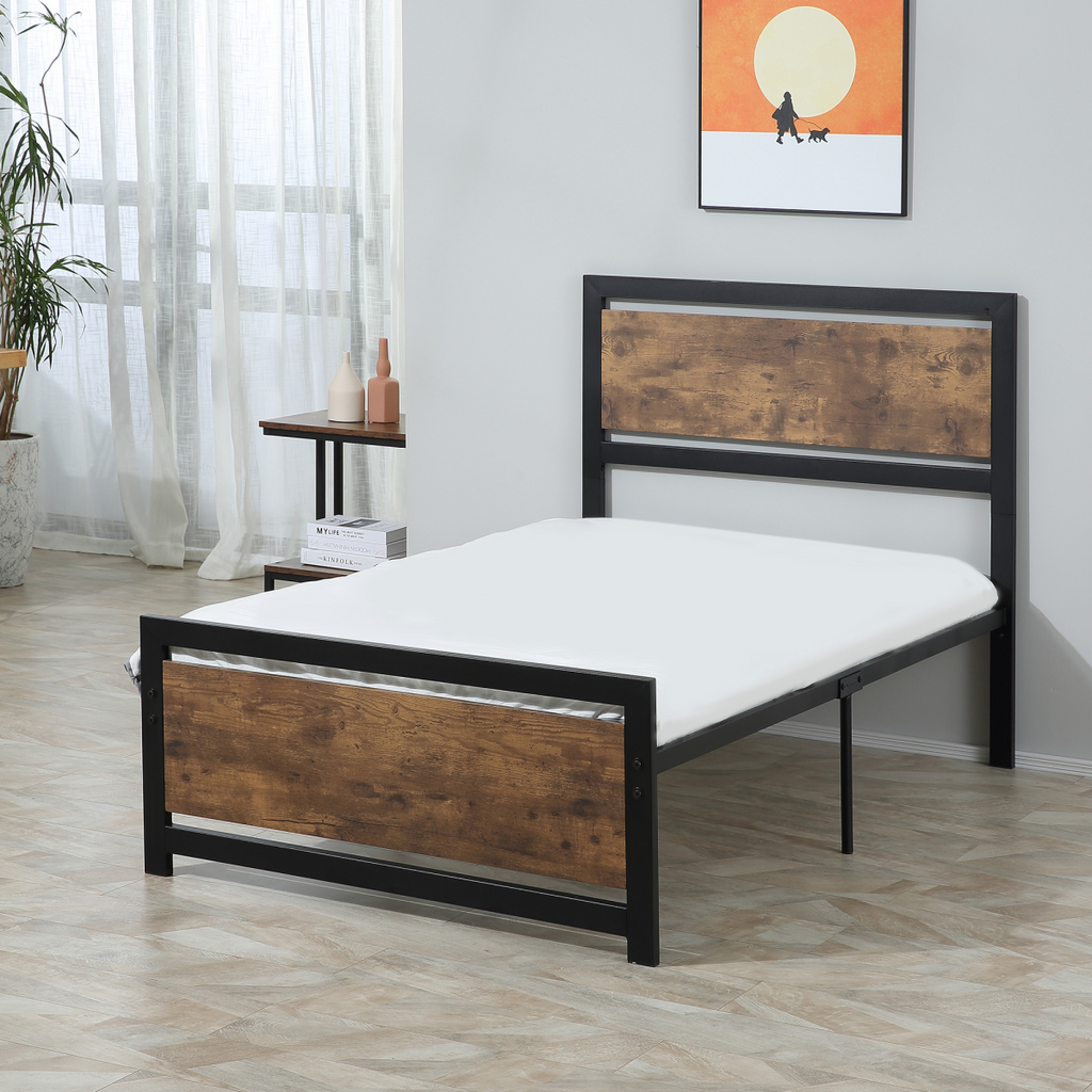 HOMCOM Single Size Metal Bed Frame with Headboard & Footboard, 97x195x103cm