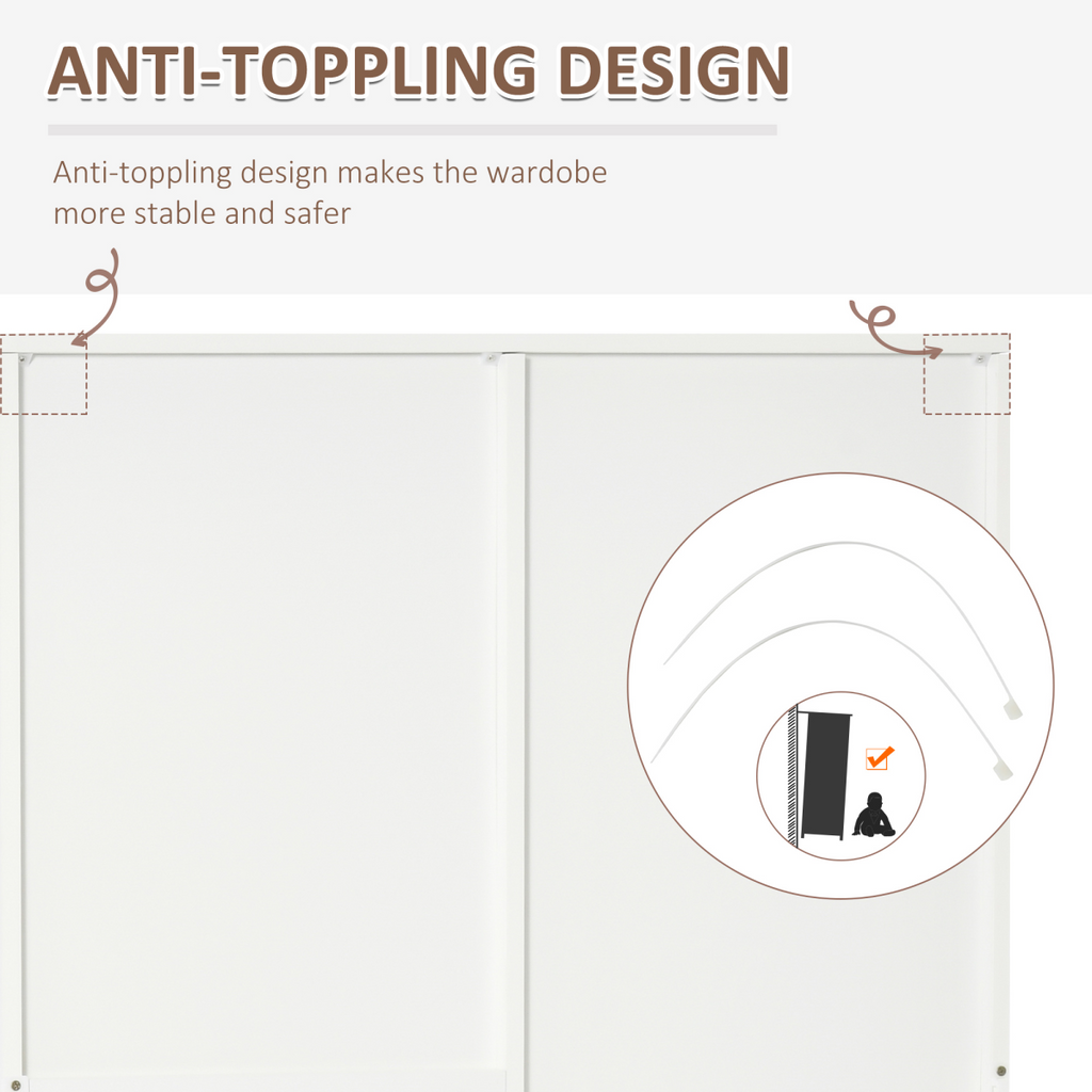 2-Door Wardrobe w/ Adjustable Shelf 3 Drawers for Bedroom, 180cm, White