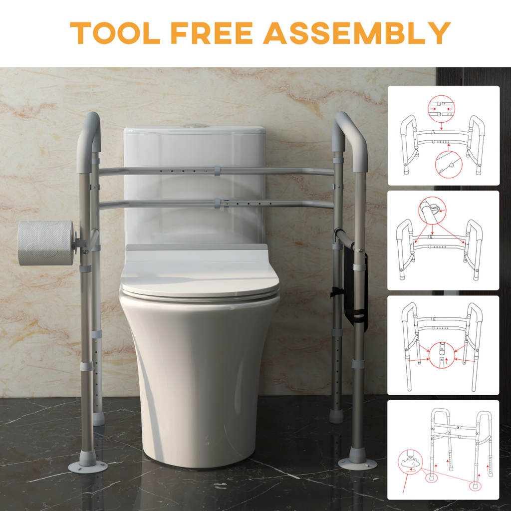 HOMCOM Adjustable Toilet Safety Frame with Additional Rubber Tips Storage