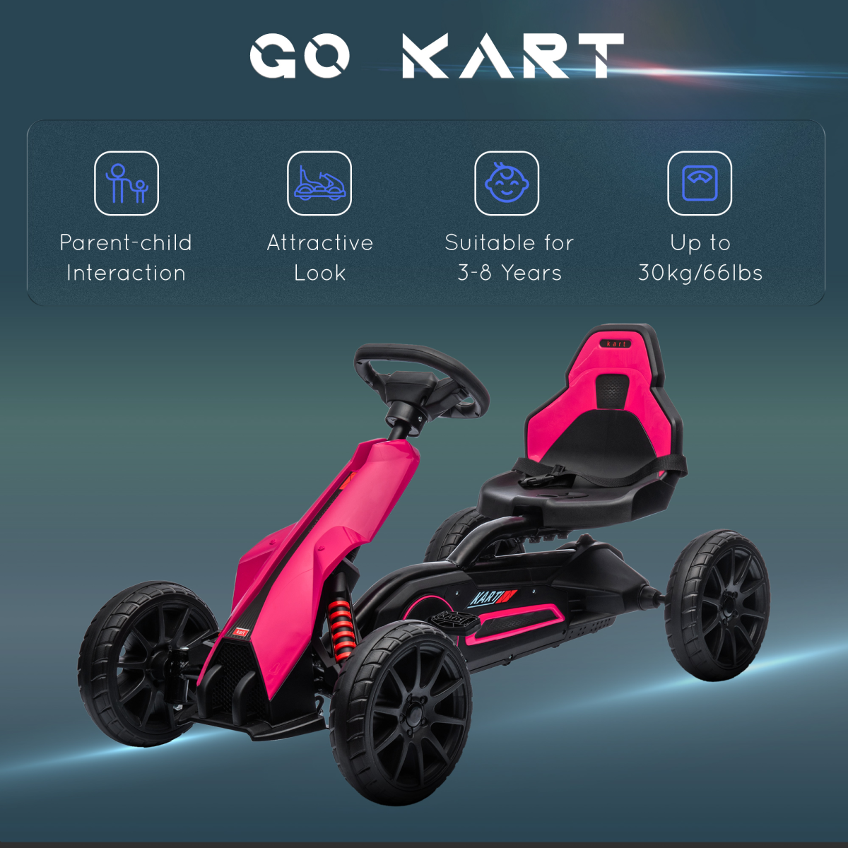 HOMCOM Children Pedal Go Kart with Adjustable Seat, Handbrake - Pink