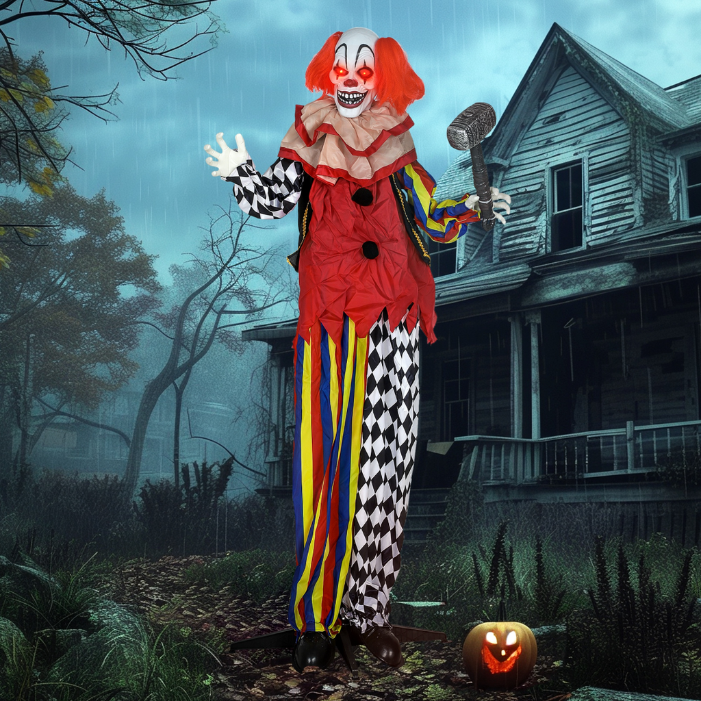 Outsunny Sound Activated Halloween Animatronics Clown with Red Light Up Eyes