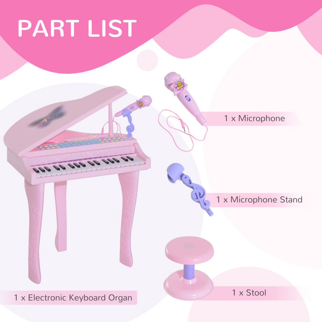 37 Key Musical Mini Piano Electronic Keyboard Microphone Stool Pink
