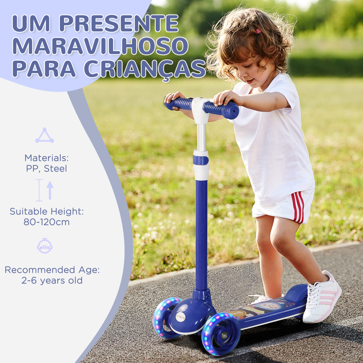 AIYAPLAY Kids 3 Wheel Scooter for 2-6 Years Old with Adjustable Height, Blue