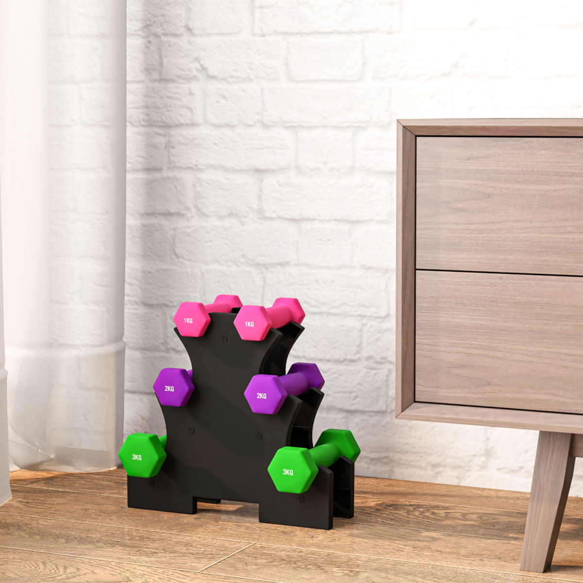 SPORTNOW Hex Dumbbells Set with Dumbbell Rack, 2 x 1kg, 2 x 2kg, 2 x 3kg