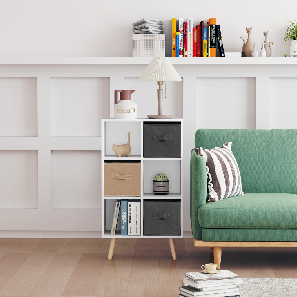 HOMCOM Freestanding 6 Cube Storage Cabinet Unit Bookcase w/ 3 Drawer White