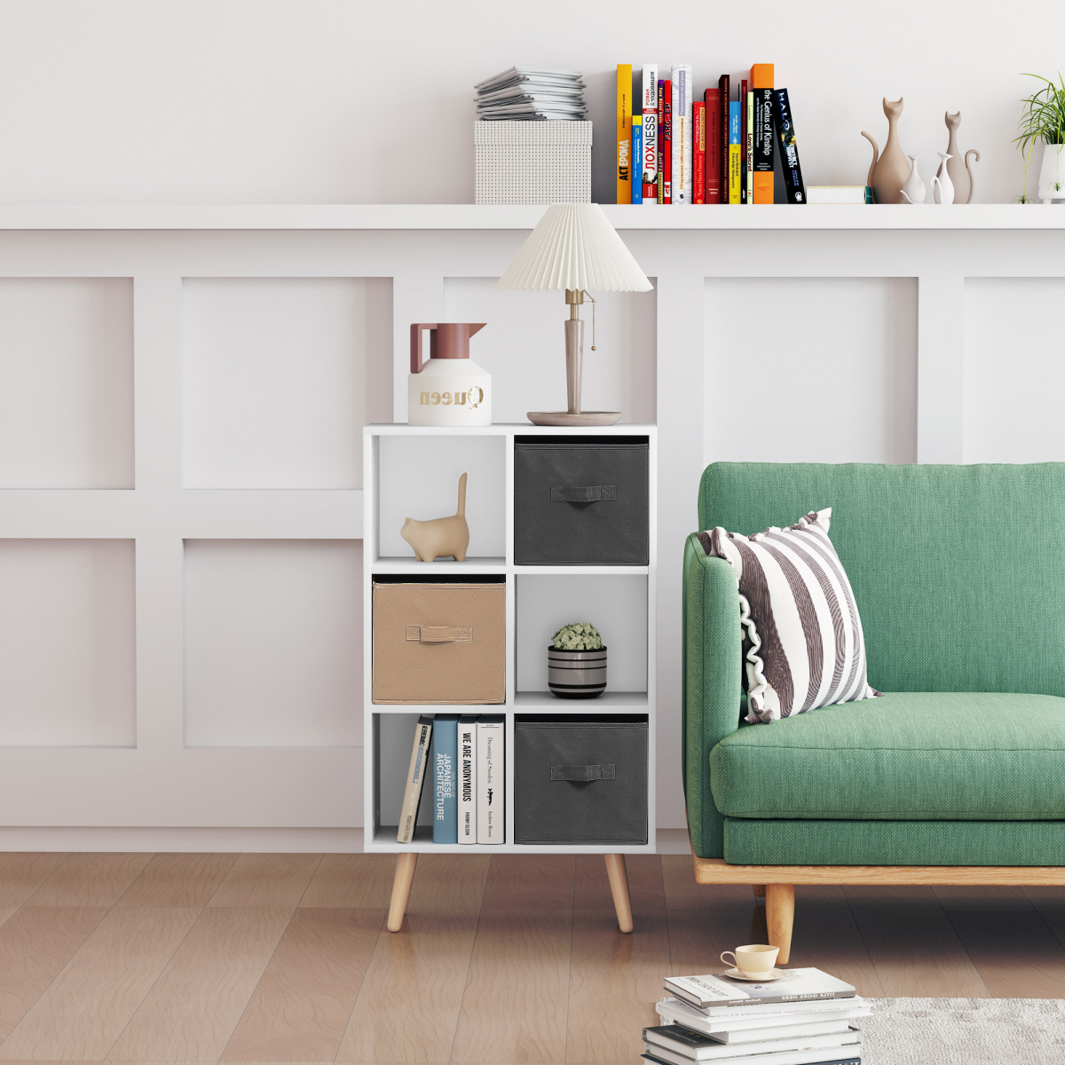 HOMCOM Freestanding 6 Cube Storage Cabinet Unit Bookcase w/ 3 Drawer White