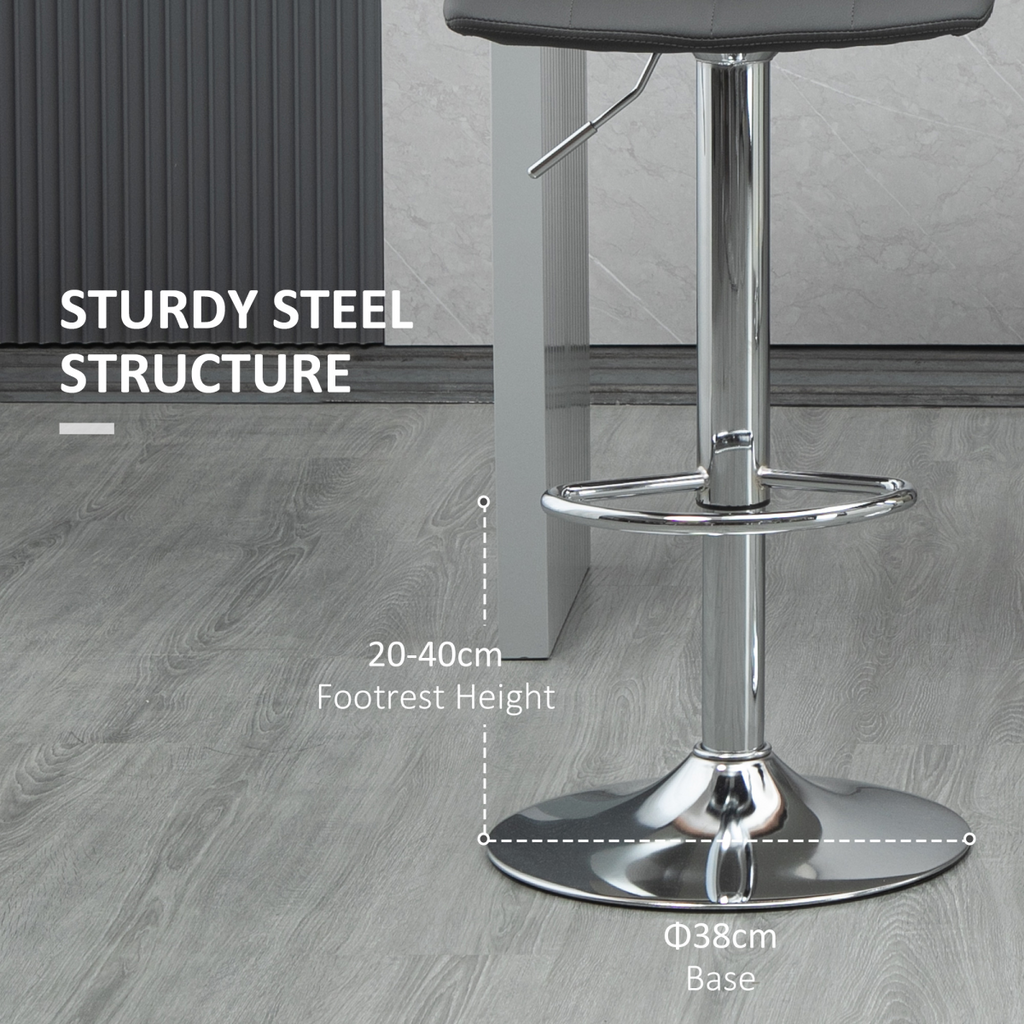 Set of 2, Adjustable Breakfast Dining Stools Swivel and Footrest, Grey