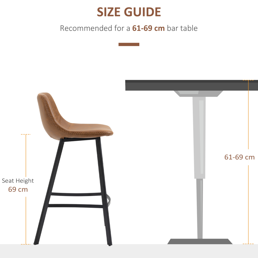 HOMCOM Industrial Bar Stools Set of 2, Bar Chairs with Steel Legs, Brown